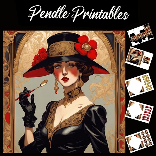 Art Deco Style Girl 10 7x7 Card Kit. Matching Box, Gift Bauble,Tag