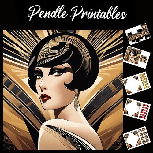 Art Deco Style Girl 11 7x7 Card Kit. Matching Box, Gift Bauble,Tag