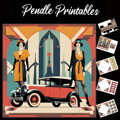 Art Deco Style Girl 15 7x7 Card Kit. Matching Box, Gift Bauble,Tag
