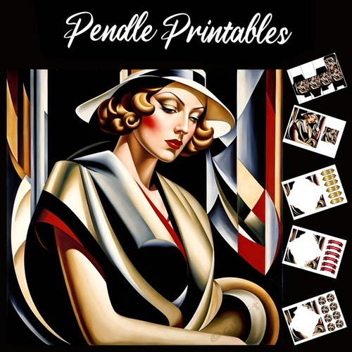 Art Deco Style Girl 17 7x7 Card Kit. Matching Box, Gift Bauble,Tag