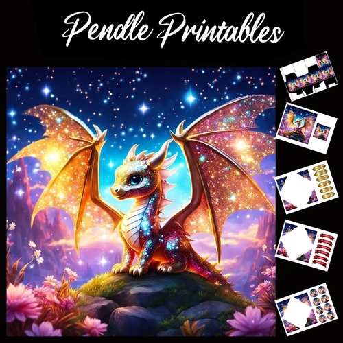 Fantasy Dragon 06 7x7 Card Kit. Matching Box, Gift Bauble,Tag