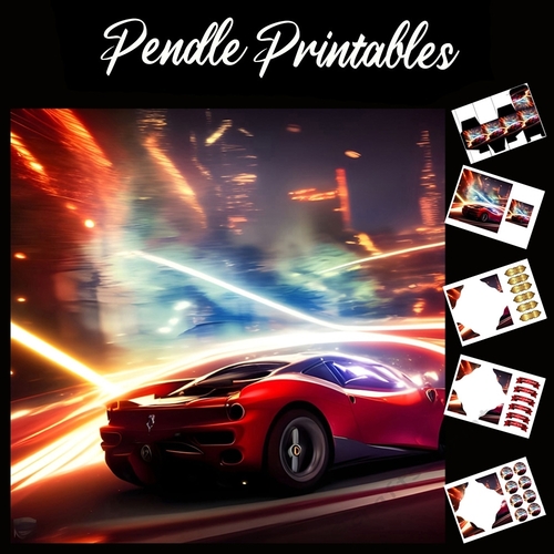 Sports Car Fathers Day 11 7x7 Card Kit. Matching Box, Gift Bauble,Tag