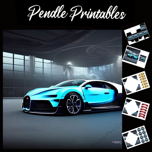 Neon Sports Car Fathers Day 13 7x7 Card Kit. Matching Box, Gift Bauble,Tag