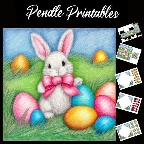 Easter Bunny 34 7x7 Card Kit. Matching Box, Gift Bauble,Tag