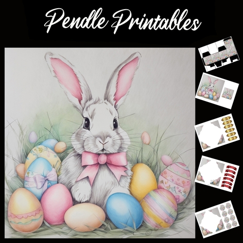 Easter Bunny 35 7x7 Card Kit. Matching Box, Gift Bauble,Tag