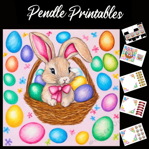 Easter Bunny 37 7x7 Card Kit. Matching Box, Gift Bauble,Tag