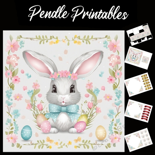 Easter Bunny 40 7x7 Card Kit. Matching Box, Gift Bauble,Tag