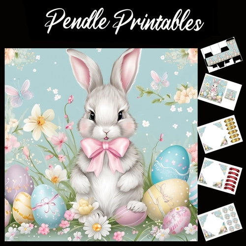 Easter Bunny 43 7x7 Card Kit. Matching Box, Gift Bauble,Tag