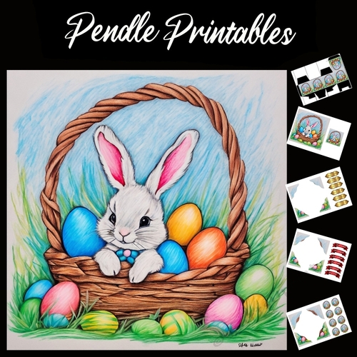 Easter Bunny 44 7x7 Card Kit. Matching Box, Gift Bauble,Tag