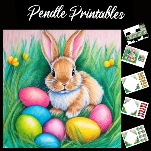 Easter Bunny 45 7x7 Card Kit. Matching Box, Gift Bauble,Tag