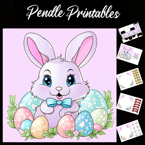 Easter Bunny 48 7x7 Card Kit. Matching Box, Gift Bauble,Tag