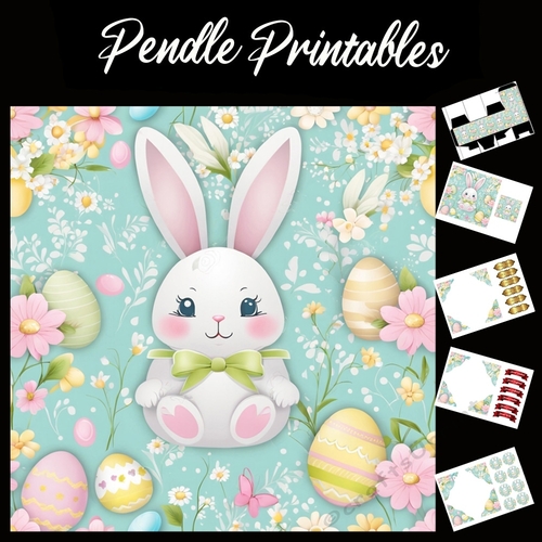 Easter Bunny 49 7x7 Card Kit. Matching Box, Gift Bauble,Tag