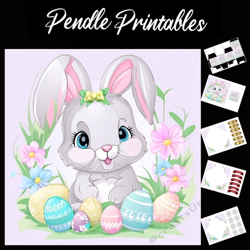 Easter Bunny 50 7x7 Card Kit. Matching Box, Gift Bauble,Tag