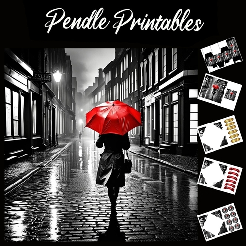 The Red Umbrella 7x7 Card Kit. Matching Box, Gift Bauble,Tag
