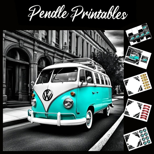 VW Camper 7x7 Card Kit. Matching Box, Gift Bauble,Tag