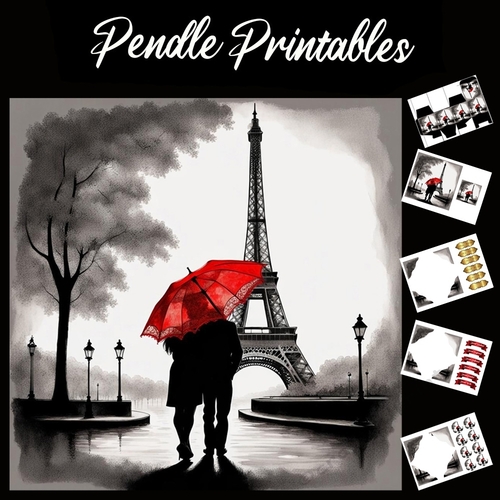 Day In Paris 7x7 Card Kit. Matching Box, Gift Bauble,Tag