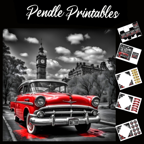 Red Chevy 7x7 Card Kit. Matching Box, Gift Bauble,Tag