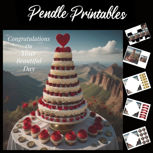 Wedding Card. Congratulations On Your Beautiful Day Cake 7x7 Card Kit. Matching Box, Gift Bauble,Tag