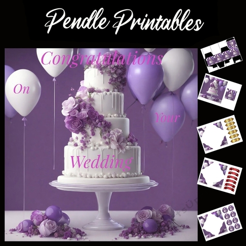 Wedding Card. Congratulations On Your Wedding Cake 7x7 Card Kit. Matching Box, Gift Bauble,Tag