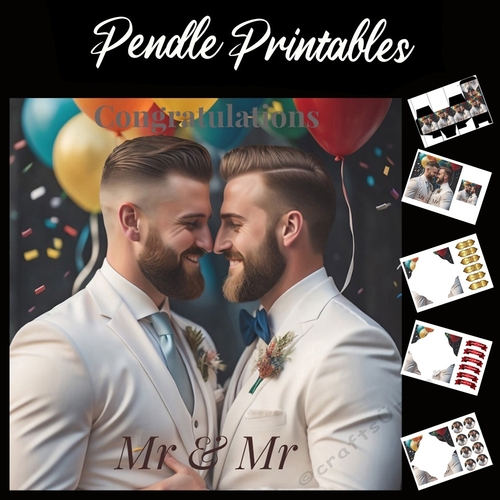 Wedding Card. Congratulations Mr & Mr 7x7 Card Kit. Matching Box, Gift Bauble,Tag
