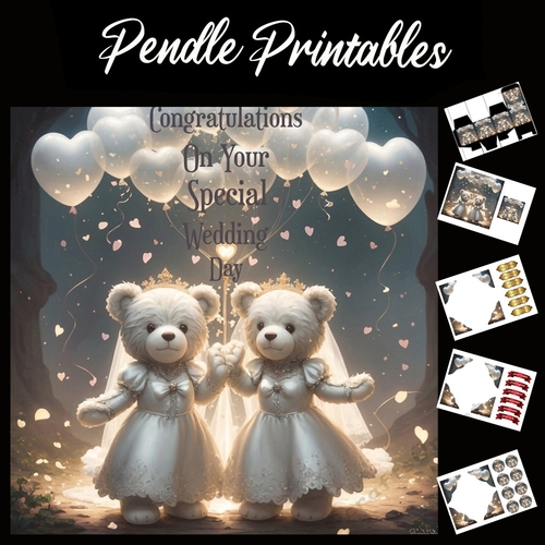 Congratulations On Your Special Wedding Day Cute Teddies 7x7 Card Kit. Matching Box, Gift Bauble,Tag
