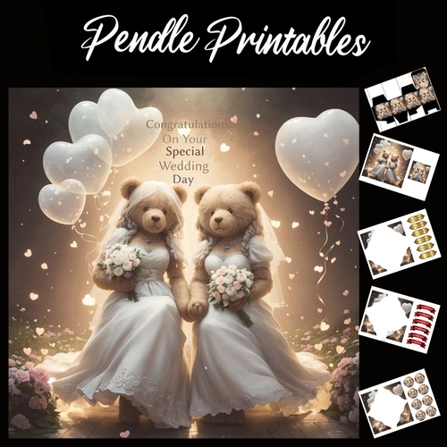 Congratulations On Your Special Wedding Day Cute Teddies 7x7 Card Kit. Matching Box, Gift Bauble,Tag