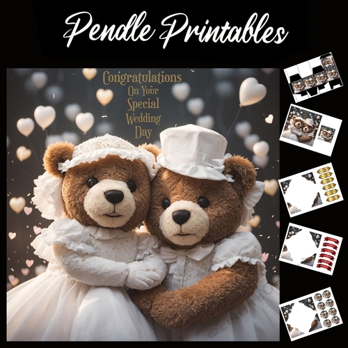 Congratulations On Your Special Wedding Day Cute Teddies 7x7 Card Kit. Matching Box, Gift Bauble,Tag