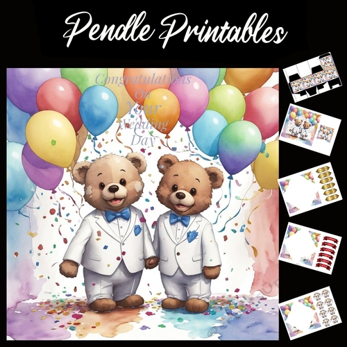 Congratulations On Your Wedding Day Card 7x7 Card Kit. Matching Box, Gift Bauble,Tag