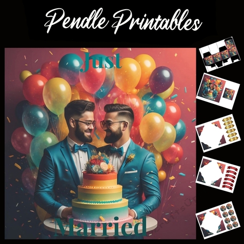 Just Married Wedding Card 7x7 Card Kit. Matching Box, Gift Bauble,Tag
