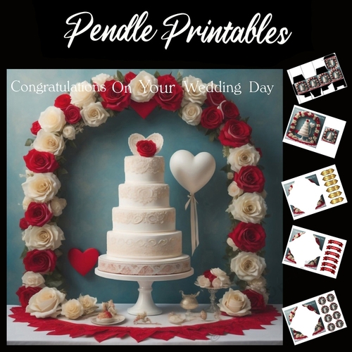 Congratulations On Your Wedding Day Cake Card 7x7 Card Kit. Matching Box, Gift Bauble,Tag