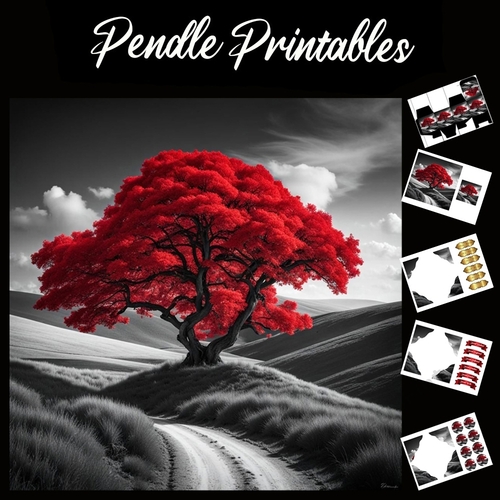 The Crimson Tree 36 7x7 Card Kit. Matching Box, Gift Bauble,Tag