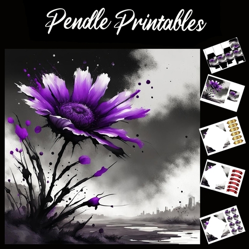 Purple Posey 43 7x7 Card Kit. Matching Box, Gift Bauble,Tag
