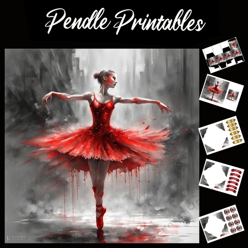 Red Slipper Ballet  7x7 Card Kit. Matching Box, Gift Bauble,Tag