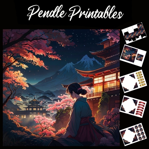 Young Girl In Thought. Japanese Scene 7x7 Card Kit. Matching Box, Gift Bauble,Tag