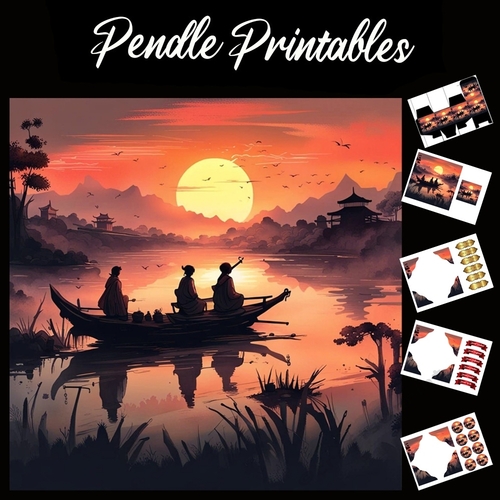 Fishing At Dawn 7x7 Card Kit. Matching Box, Gift Bauble,Tag