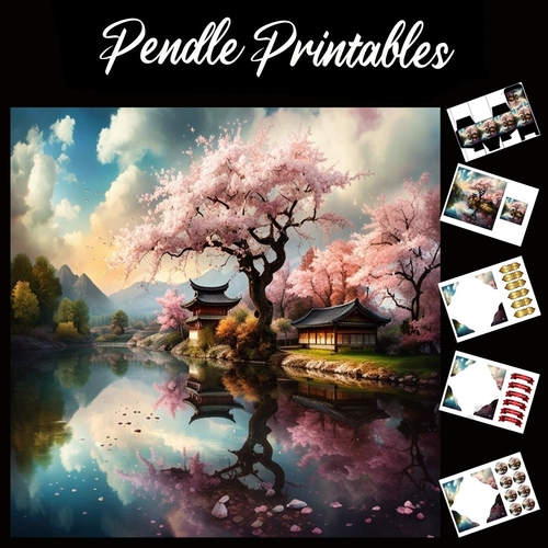 Blossom Tree Over The Water 7x7 Card Kit. Matching Box, Gift Bauble,Tag