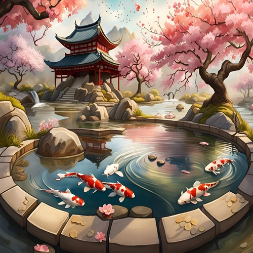 The Koi Pond 7x7 Card Kit. Matching Box, Gift Bauble,Tag