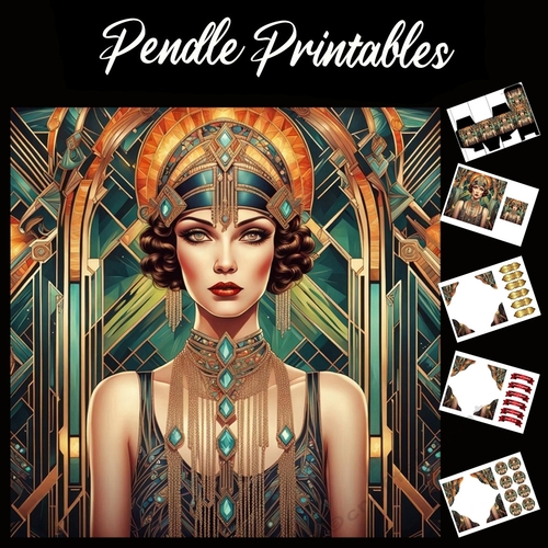 Beautiful Art Deco Lady 7x7 Card Kit. Matching Box, Gift Bauble,Tag