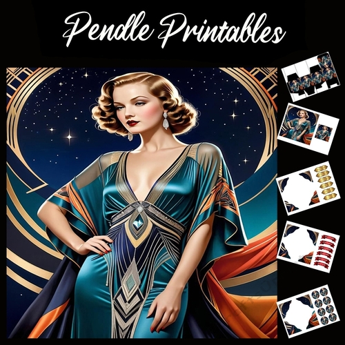 Beautiful Art Deco Lady (2) 7x7 Card Kit. Matching Box, Gift Bauble,Tag
