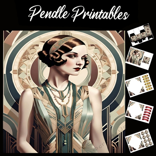 Beautiful Art Deco Lady (3) 7x7 Card Kit. Matching Box, Gift Bauble,Tag