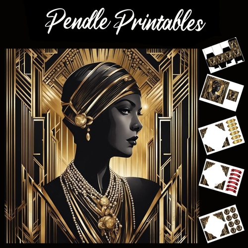 Beautiful Art Deco Lady (5) 7x7 Card Kit. Matching Box, Gift Bauble,Tag
