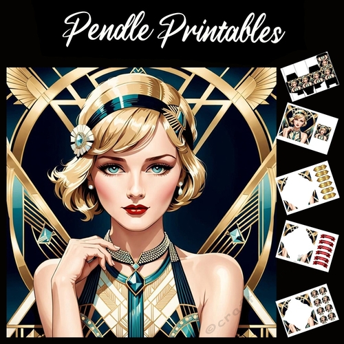 Beautiful Art Deco Lady (6) 7x7 Card Kit. Matching Box, Gift Bauble,Tag