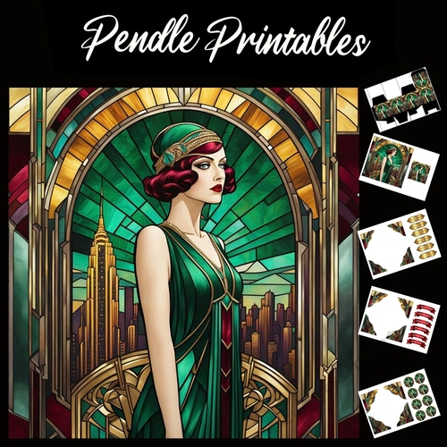 Beautiful Art Deco Lady (7) 7x7 Card Kit. Matching Box, Gift Bauble,Tag