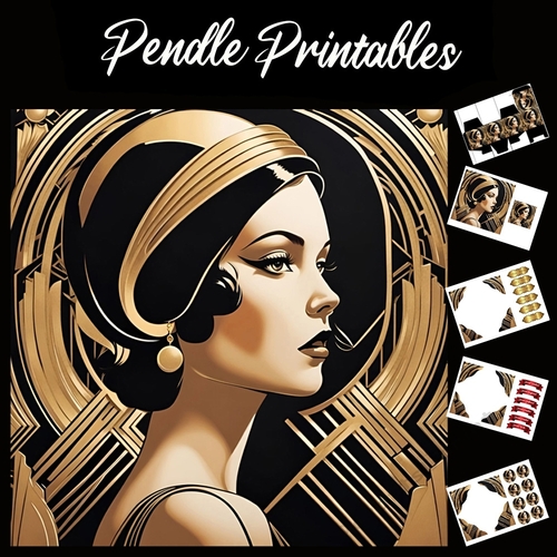 Beautiful Art Deco Lady (9) 7x7 Card Kit. Matching Box, Gift Bauble,Tag