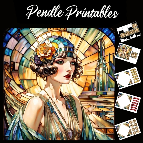 Beautiful Art Deco Lady (11) 7x7 Card Kit. Matching Box, Gift Bauble,Tag