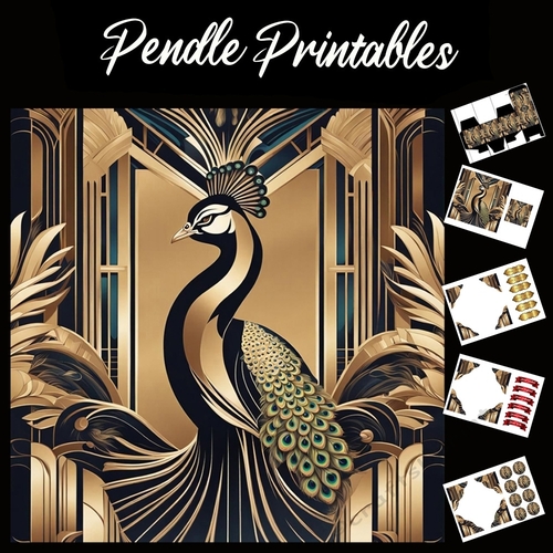 Beautiful Art Deco Peacock 7x7 Card Kit. Matching Box, Gift Bauble,Tag