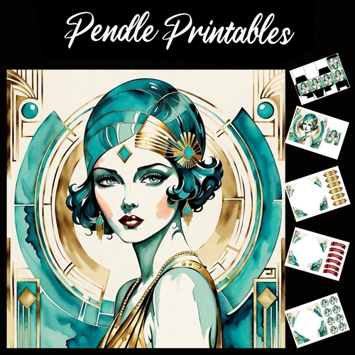 Beautiful Art Deco Lady (14) 7x7 Card Kit. Matching Box, Gift Bauble,Tag