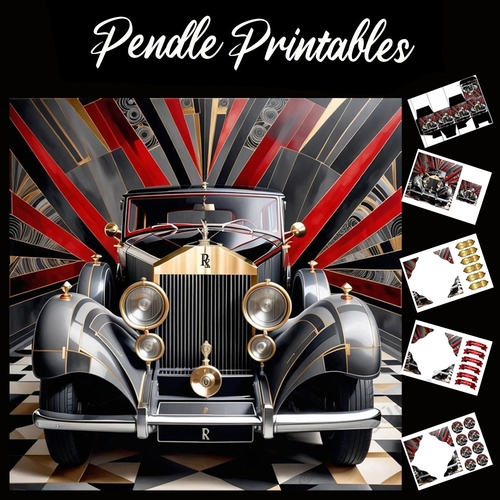 Beautiful Art Deco Rolls Royce 7x7 Card Kit. Matching Box, Gift Bauble,Tag