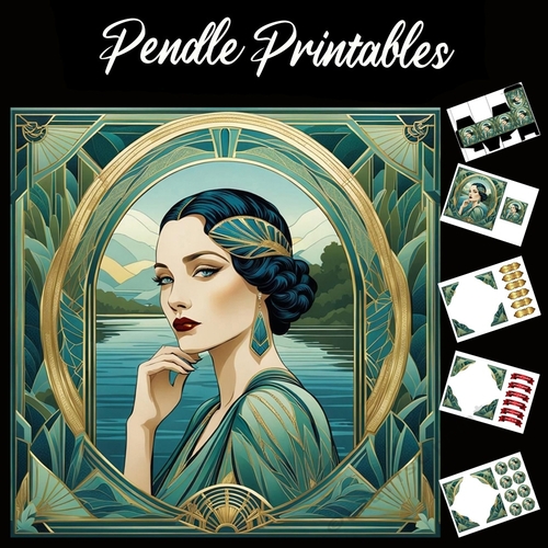 Beautiful Art Deco Lady (17) 7x7 Card Kit. Matching Box, Gift Bauble,Tag