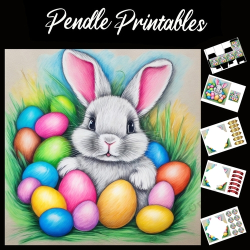 Cute Easter Bunny (3) 7x7 Card Kit. Matching Box, Gift Bauble,Tag